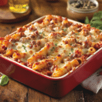 Baked Ziti Freshly baked ziti in a casserole dish with golden melted cheese – classic baked ziti recipe1