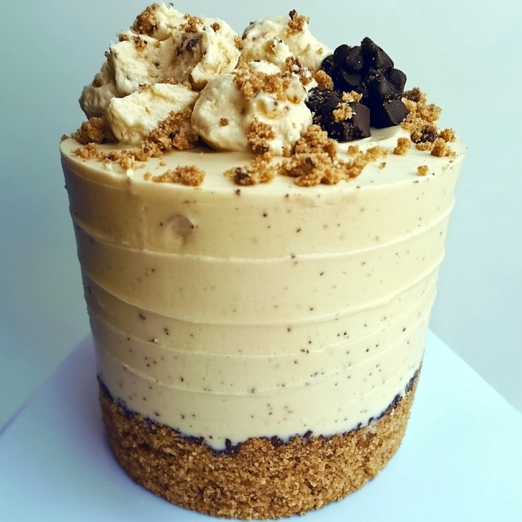 A moist slice of cookie butter cake with Biscoff cookies on the side, drizzled with cookie butter.3