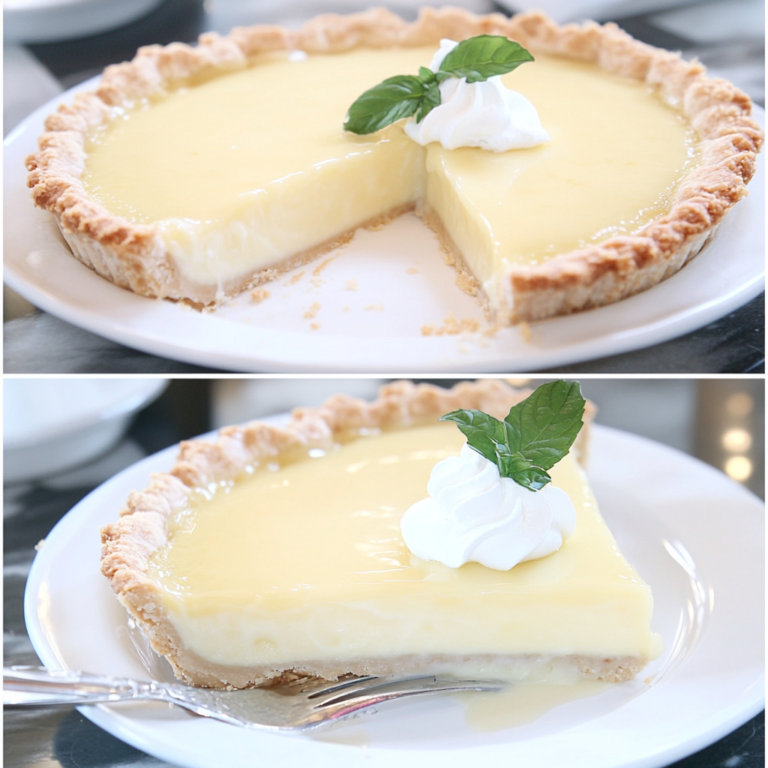 A slice of creamy lemon pie with a golden graham cracker crust, topped with whipped cream – the perfect homemade lemon dessert.1