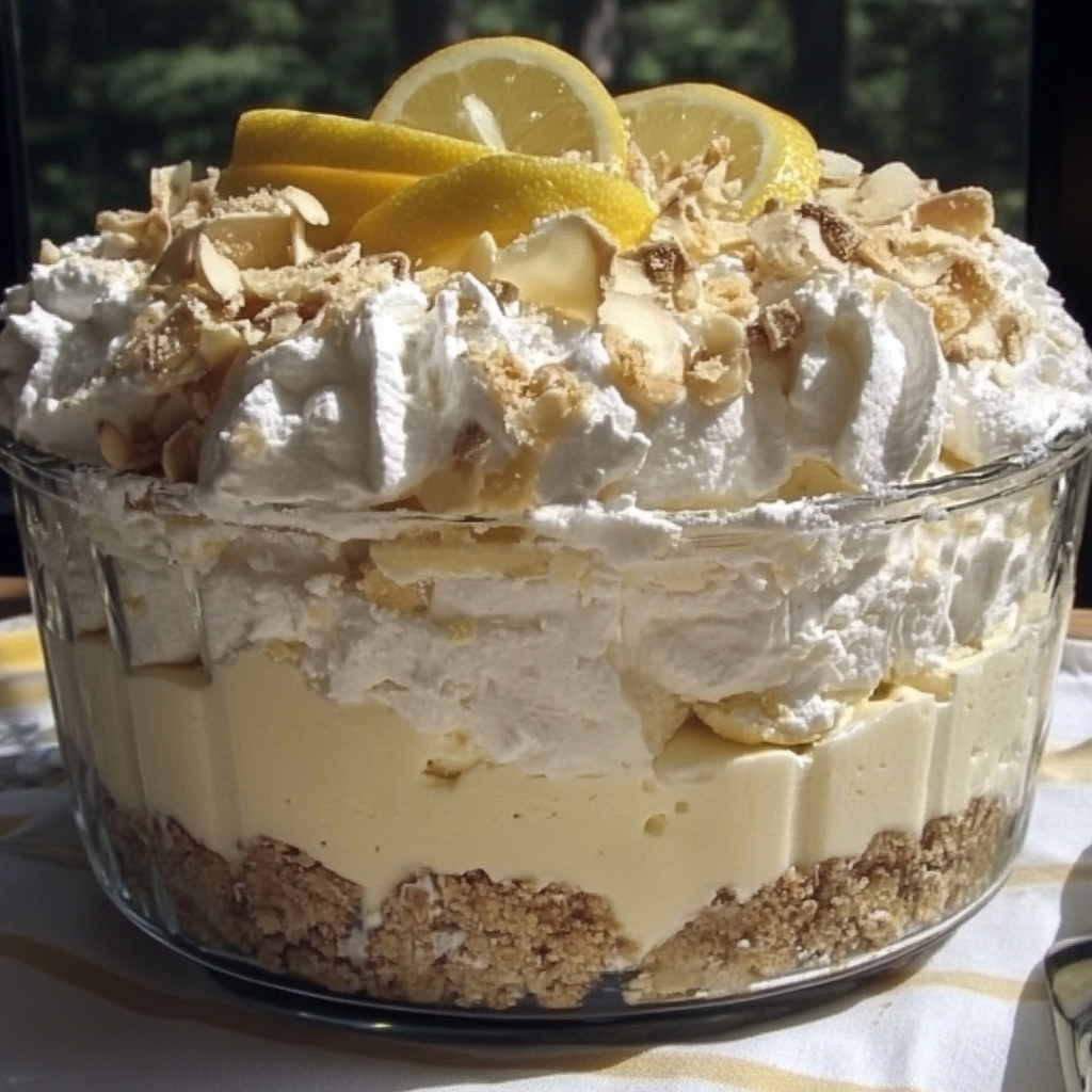 Slice of creamy Lemon Icebox Pie with a graham cracker crust, topped with whipped cream – a classic no-bake Southern lemon dessert.4