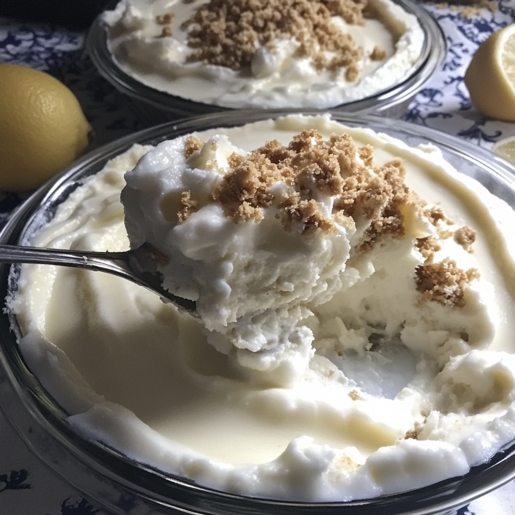 Slice of creamy Lemon Icebox Pie with a graham cracker crust, topped with whipped cream – a classic no-bake Southern lemon dessert.3
