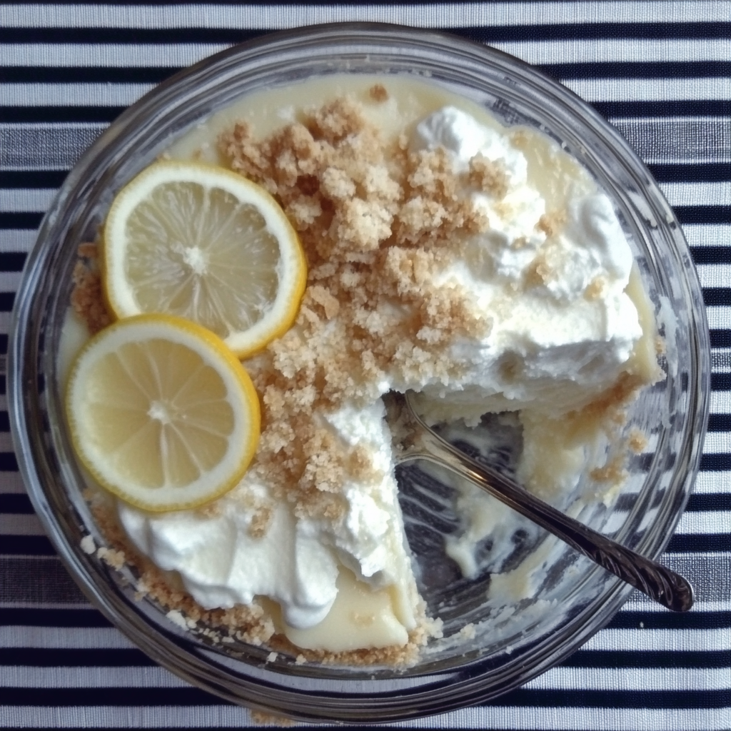 Slice of creamy Lemon Icebox Pie with a graham cracker crust, topped with whipped cream – a classic no-bake Southern lemon dessert.2