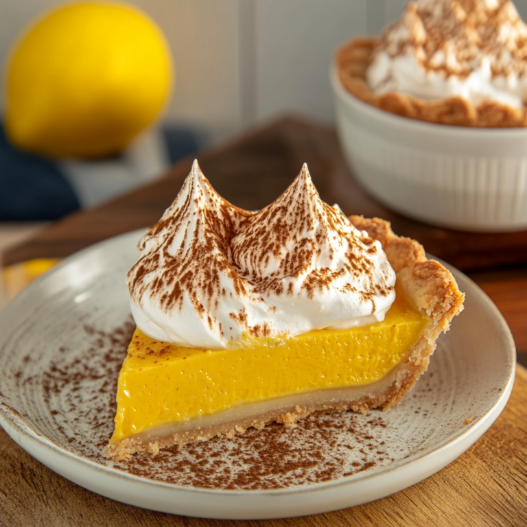Golden brown meringue topping on a classic lemon meringue pie recipe with a flaky crust and vibrant lemon filling1