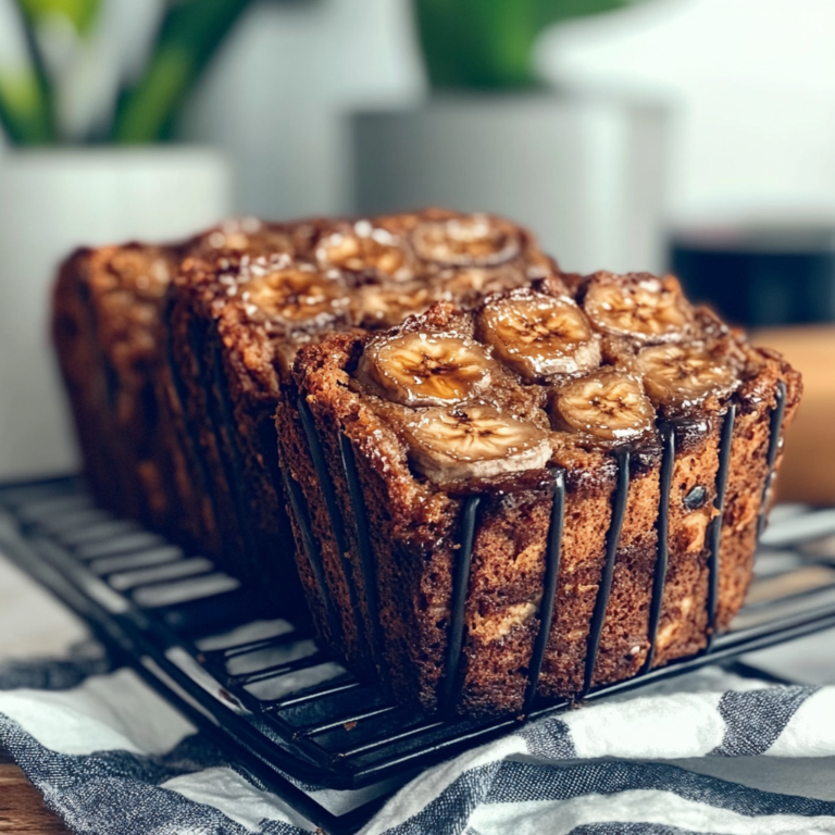 Freshly baked vegan banana bread loaf with slices, showcasing moist texture and dairy-free ingredients.1