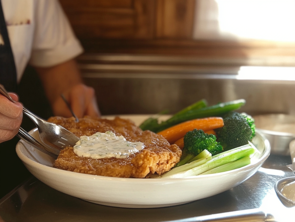 Chicken fried steak with sautéed vegetables'4