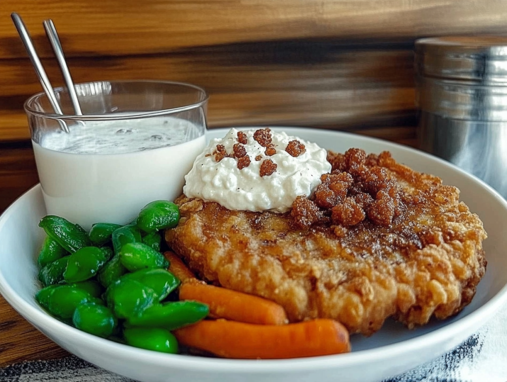 Chicken fried steak with sautéed vegetables'3