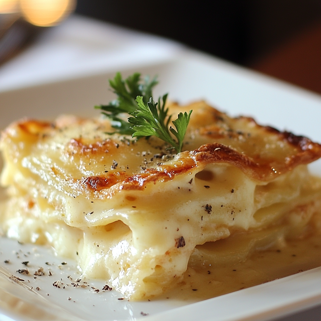 Creamy and golden Gratin Dauphinois recipe baked to perfection with thinly sliced potatoes and rich cream.1