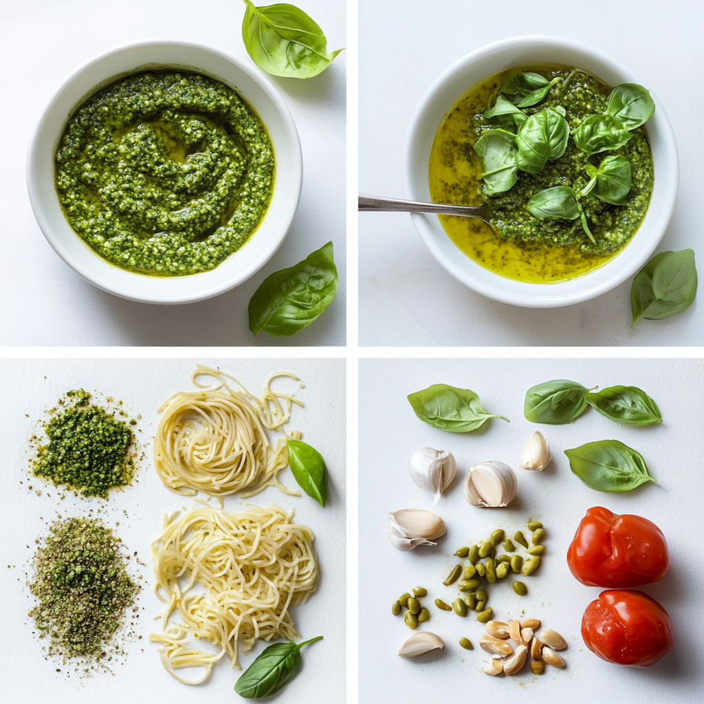 A bowl of fresh green pesto sauce with basil leaves, pine nuts, and cheese – showcasing versatile pesto sauce uses.2