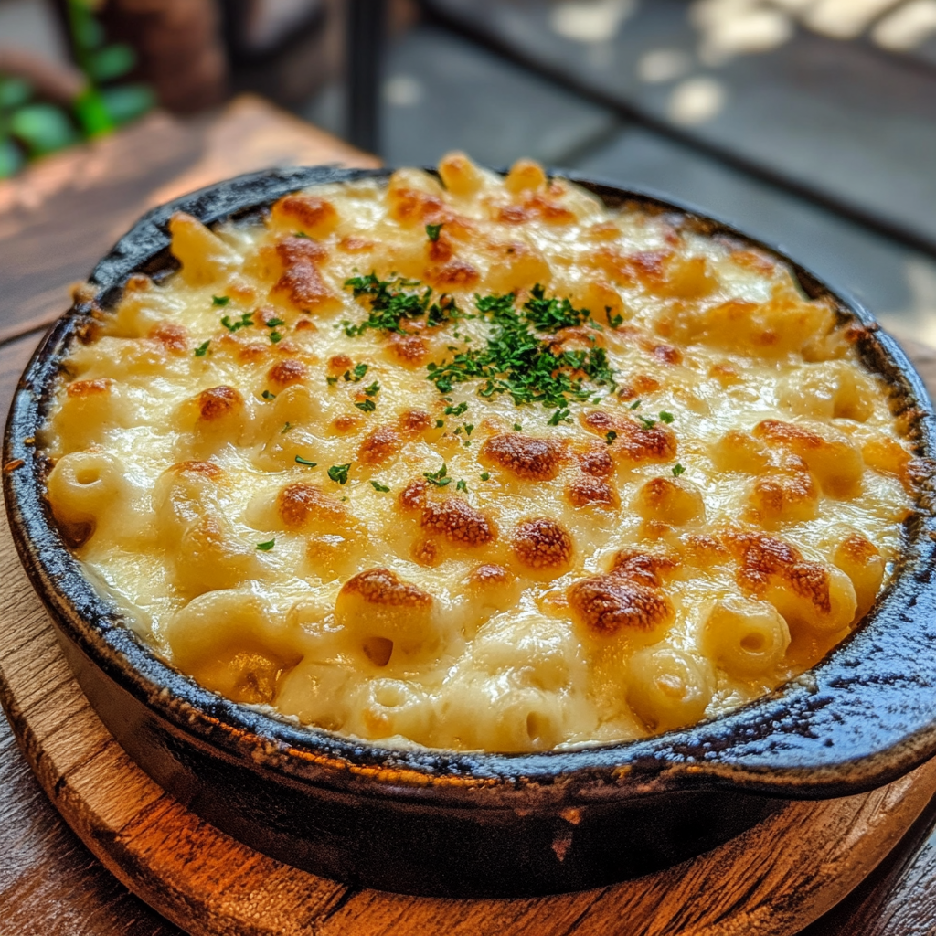 Close-up of creamy baked mac and cheese with golden breadcrumb topping4